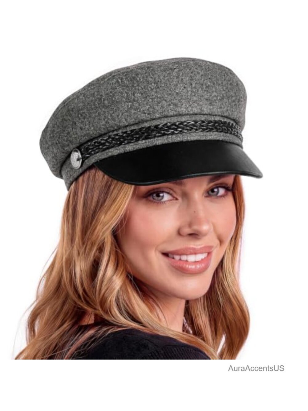 Vintage Newsboy Cap Structured PU Leather Visor Newsboy Hat